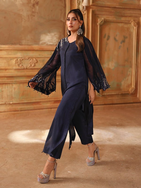 Ain | Sila Formals | BLOOM-Brand:House of Maryam-Type:Ladies Clothes-Midnight Blue-Silk-House of Maryam- Buy in UK, USA