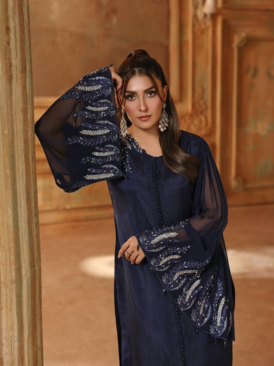 Ain | Sila Formals | BLOOM-Brand:House of Maryam-Type:Ladies Clothes-Midnight Blue-Silk-House of Maryam- Buy in UK, USA