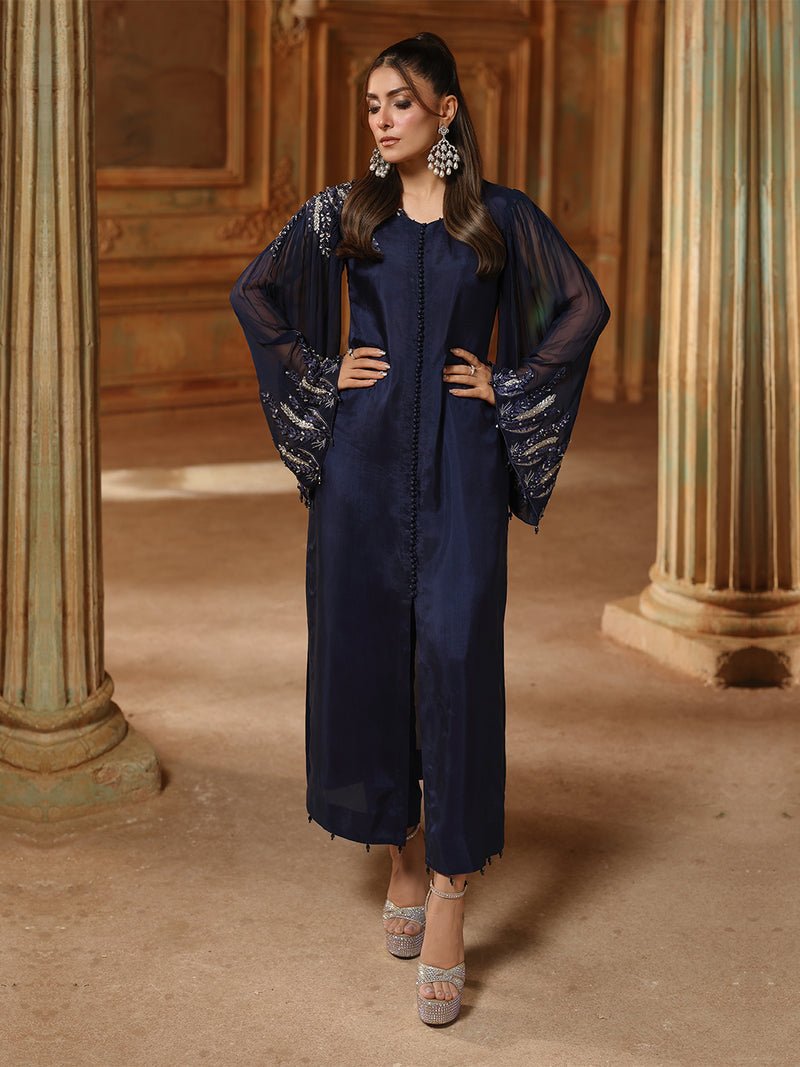 Ain | Sila Formals | BLOOM-Brand:House of Maryam-Type:Ladies Clothes-Midnight Blue-Silk-House of Maryam- Buy in UK, USA