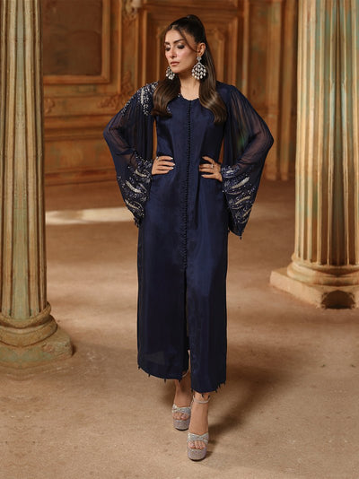 Ain | Sila Formals | BLOOM-Brand:House of Maryam-Type:Ladies Clothes-Midnight Blue-Silk-House of Maryam- Buy in UK, USA