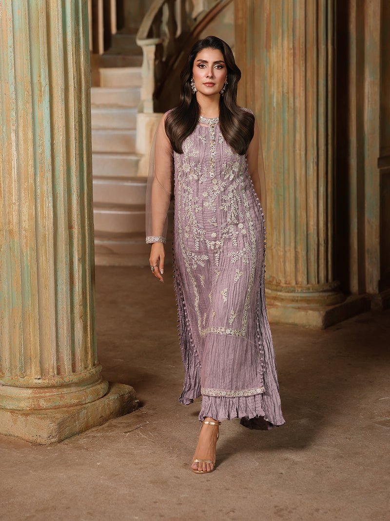Ain | Sila Formals | CASPIAN-Brand:Ain-Type:Ladies Clothes-Soft Lilac-Net-House of Maryam- Buy in UK, USA