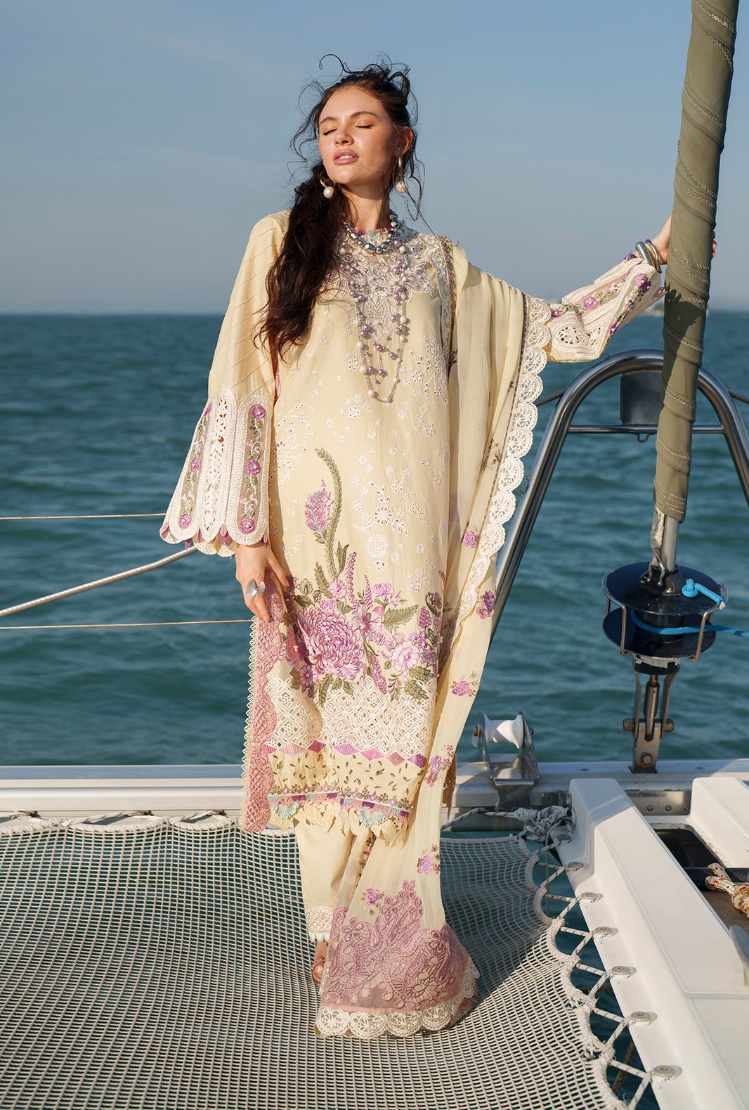 AJR Couture | Evara Luxury Lawn | Faria-Brand:AJR Couture-Type:Ladies Clothes-Ivory Gold-Lawn-House of Maryam- Buy in UK, USA