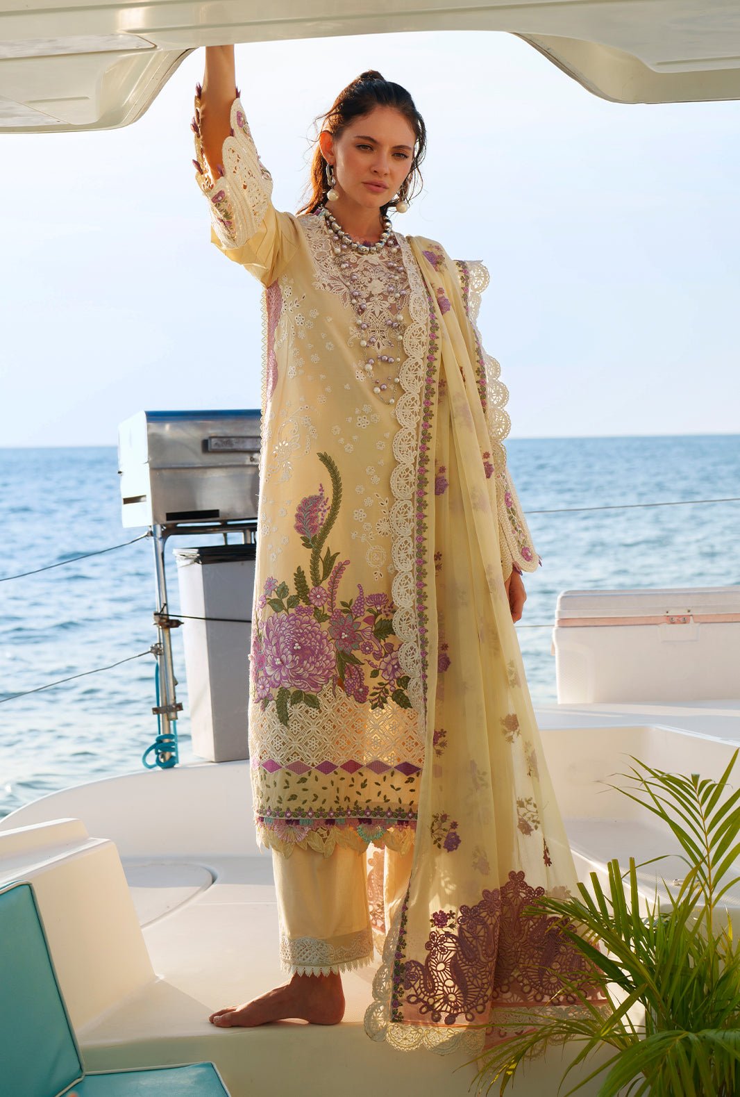 AJR Couture | Evara Luxury Lawn | Faria-Brand:AJR Couture-Type:Ladies Clothes-Ivory Gold-Lawn-House of Maryam- Buy in UK, USA