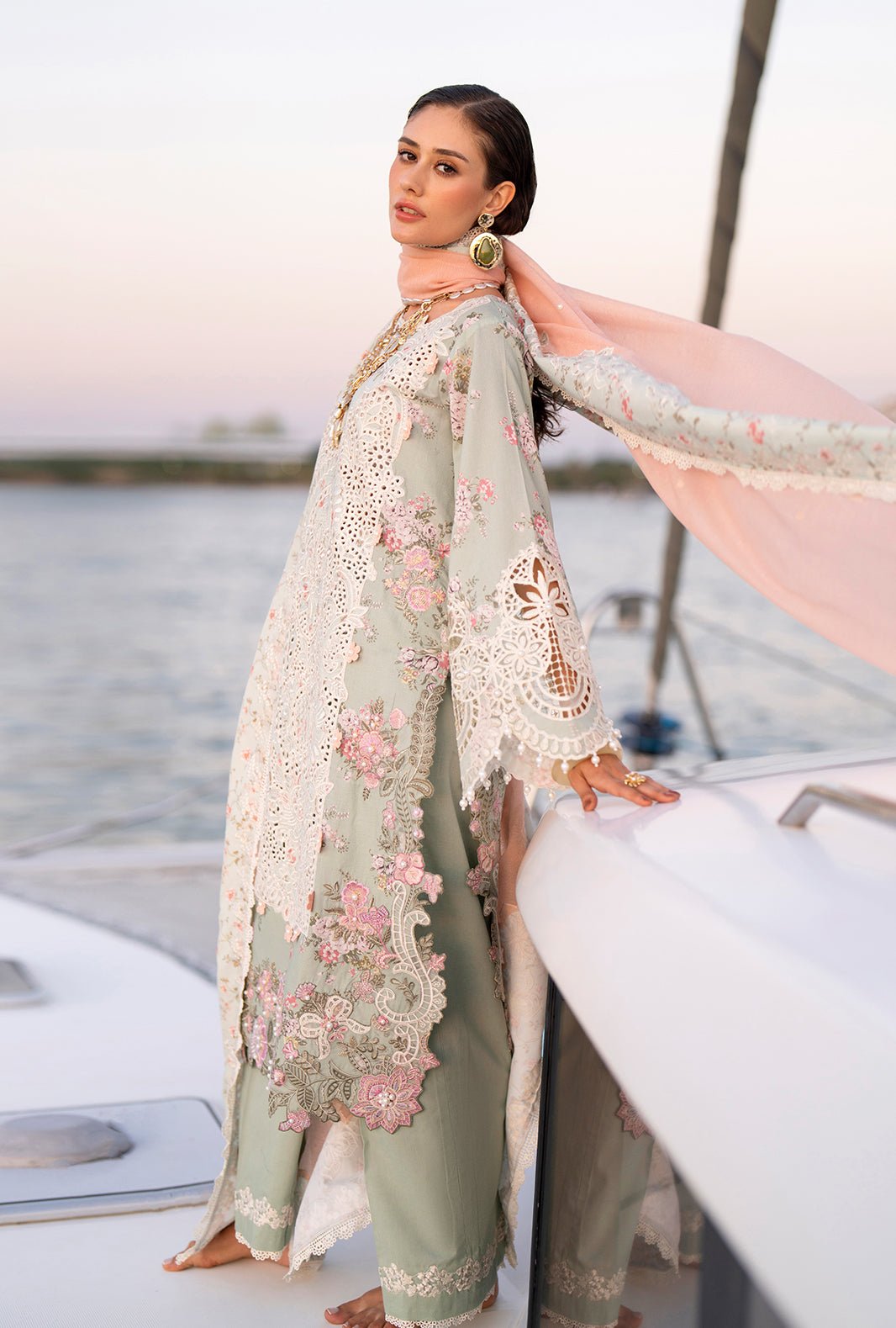 AJR Couture | Evara Luxury Lawn | Fyna-Brand:AJR Couture-Type:Ladies Clothes-Ferozi Mint-Lawn-House of Maryam- Buy in UK, USA