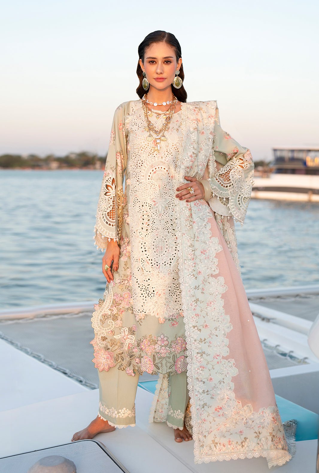 AJR Couture | Evara Luxury Lawn | Fyna-Brand:AJR Couture-Type:Ladies Clothes-Ferozi Mint-Lawn-House of Maryam- Buy in UK, USA