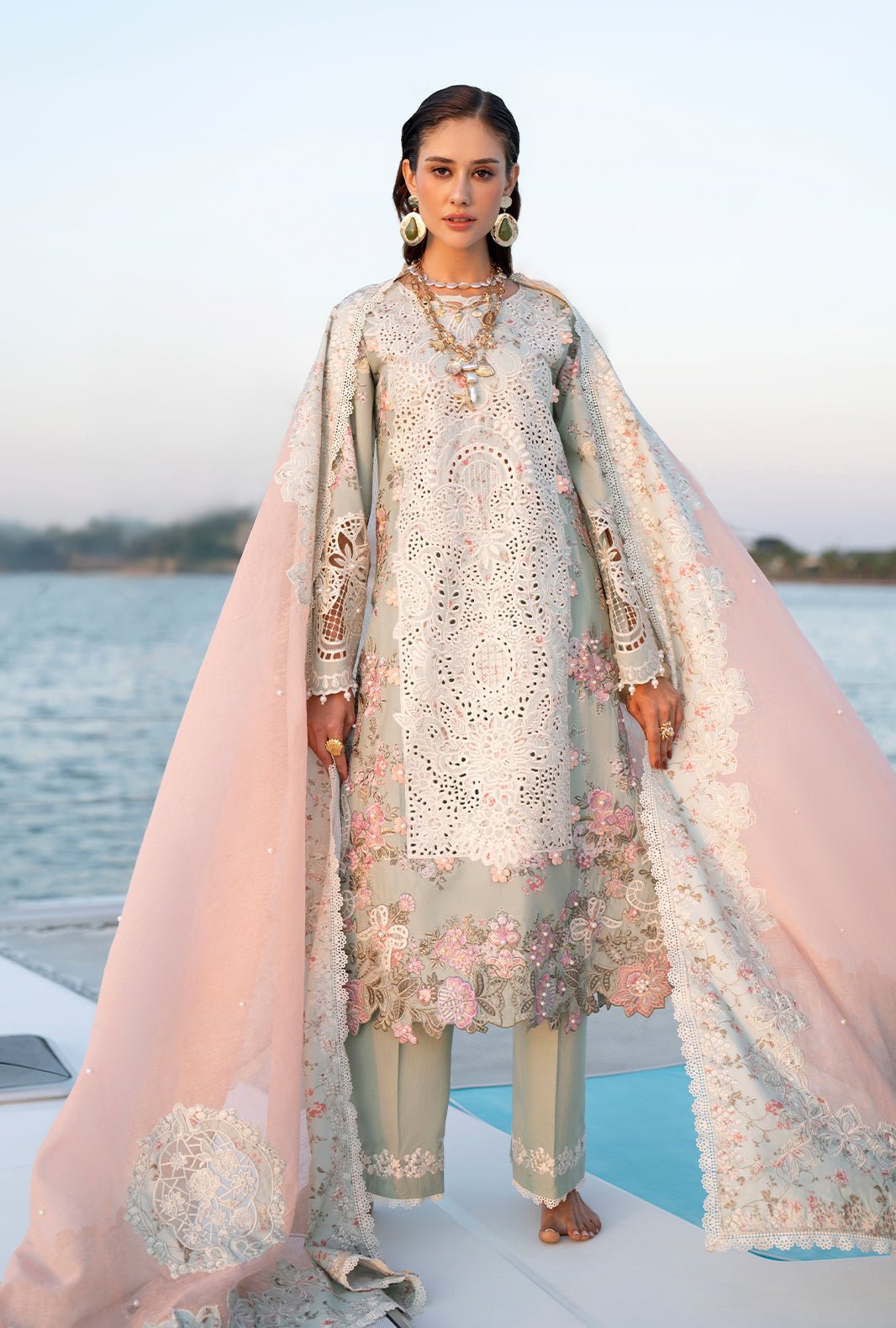 AJR Couture | Evara Luxury Lawn | Fyna-Brand:AJR Couture-Type:Ladies Clothes-Ferozi Mint-Lawn-House of Maryam- Buy in UK, USA