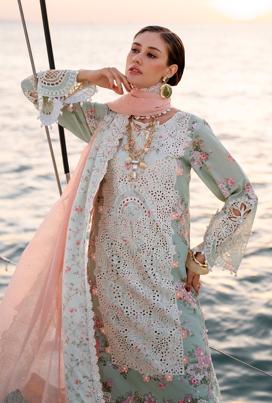 AJR Couture | Evara Luxury Lawn | Fyna-Brand:AJR Couture-Type:Ladies Clothes-Ferozi Mint-Lawn-House of Maryam- Buy in UK, USA