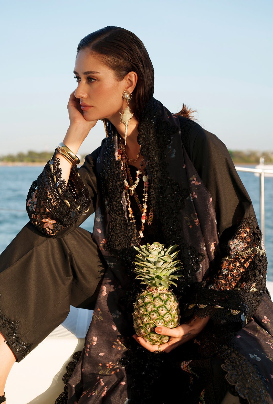 AJR Couture | Evara Luxury Lawn | Riela-Brand:AJR Couture-Type:Ladies Clothes-Black-Lawn-House of Maryam- Buy in UK, USA