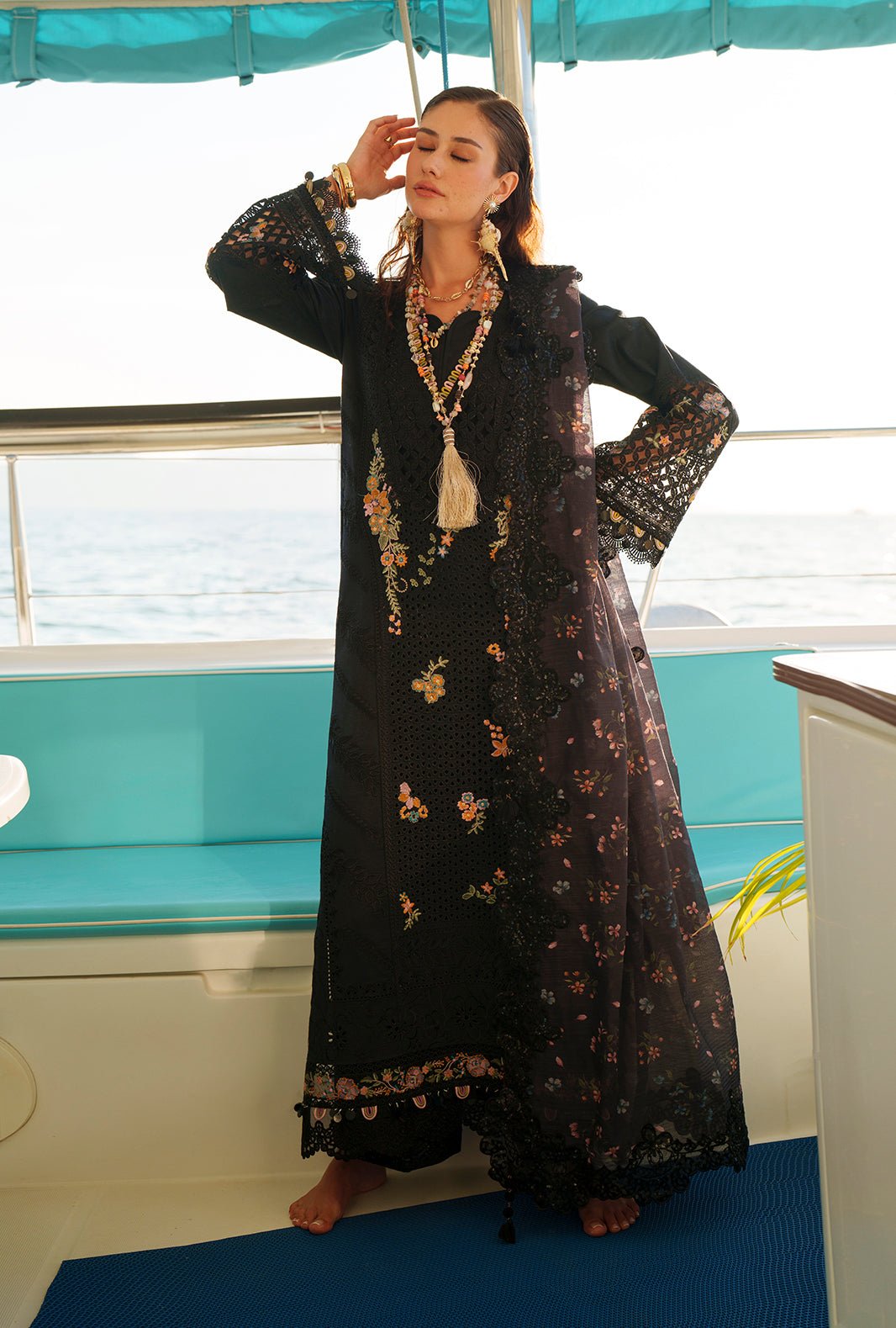 AJR Couture | Evara Luxury Lawn | Riela-Brand:AJR Couture-Type:Ladies Clothes-Black-Lawn-House of Maryam- Buy in UK, USA