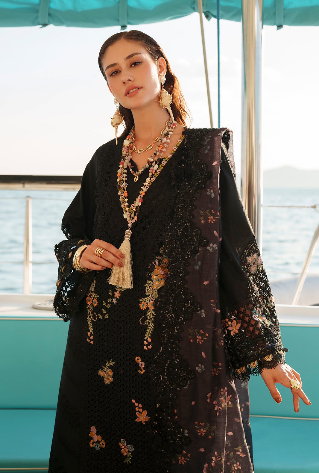 AJR Couture | Evara Luxury Lawn | Riela-Brand:AJR Couture-Type:Ladies Clothes-Black-Lawn-House of Maryam- Buy in UK, USA