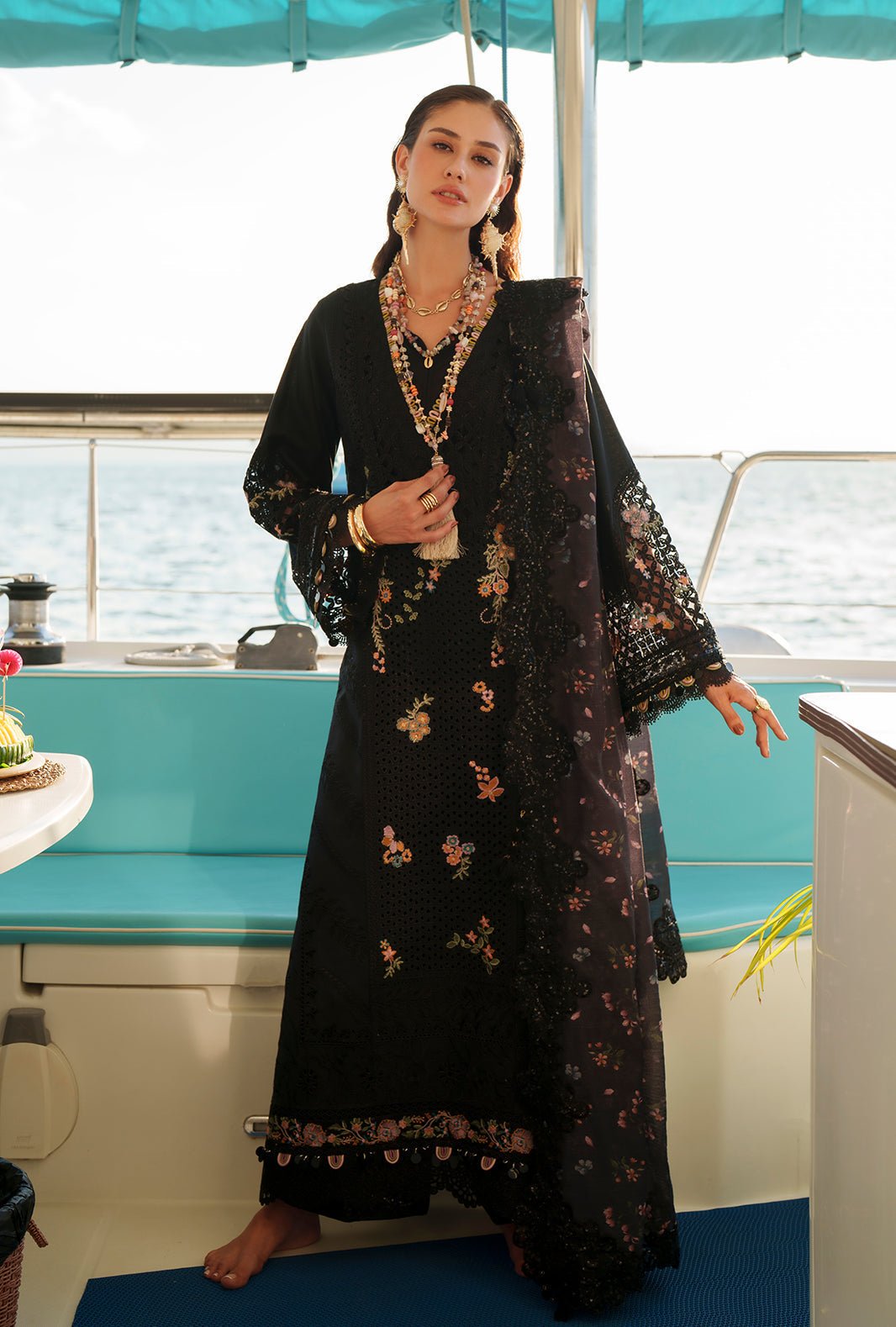 AJR Couture | Evara Luxury Lawn | Riela-Brand:AJR Couture-Type:Ladies Clothes-Black-Lawn-House of Maryam- Buy in UK, USA