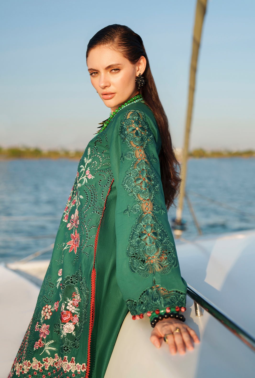 AJR Couture | Evara Luxury Lawn | Yara-Brand:AJR Couture-Type:Ladies Clothes-Bottle Green-Lawn-House of Maryam- Buy in UK, USA