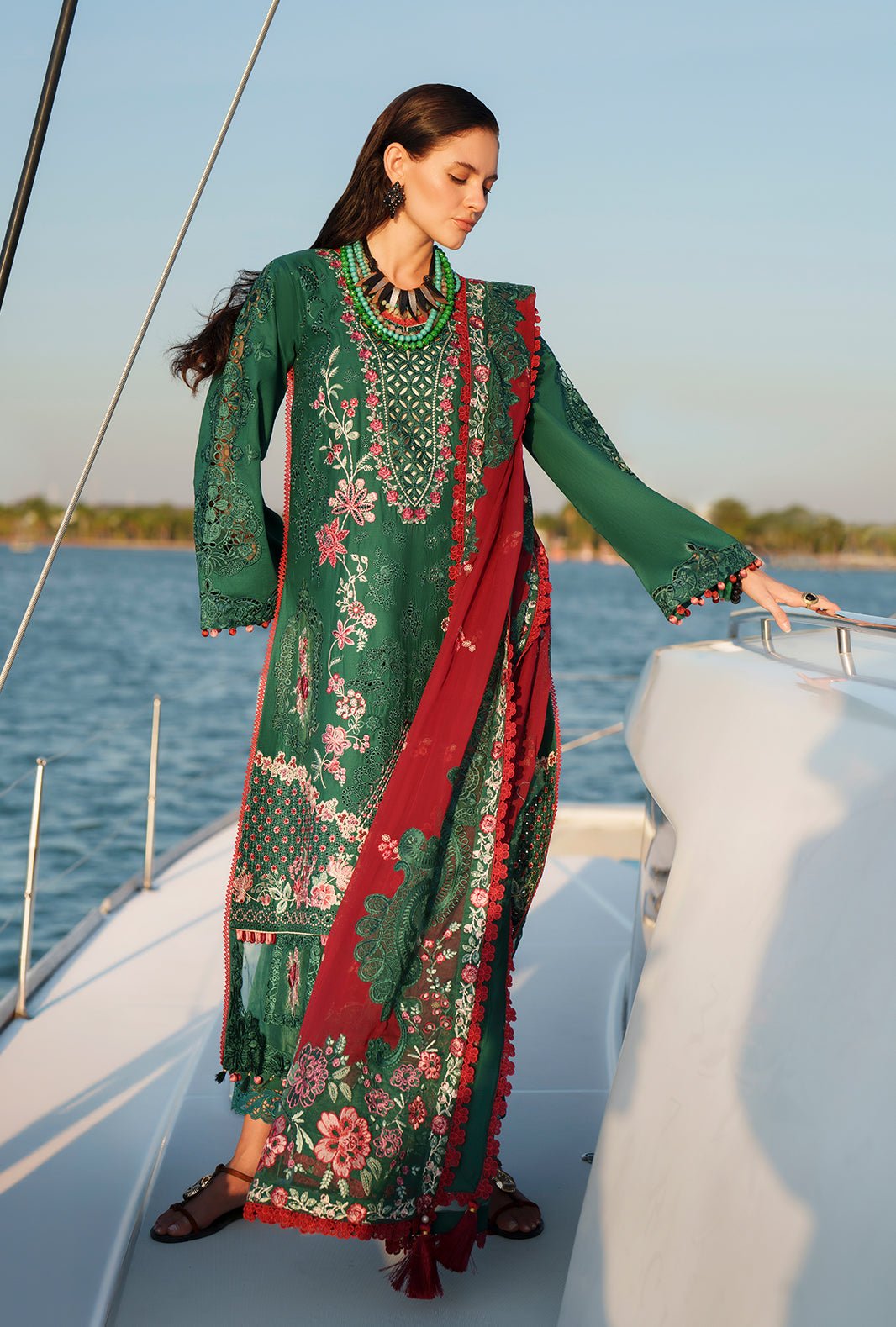 AJR Couture | Evara Luxury Lawn | Yara-Brand:AJR Couture-Type:Ladies Clothes-Bottle Green-Lawn-House of Maryam- Buy in UK, USA