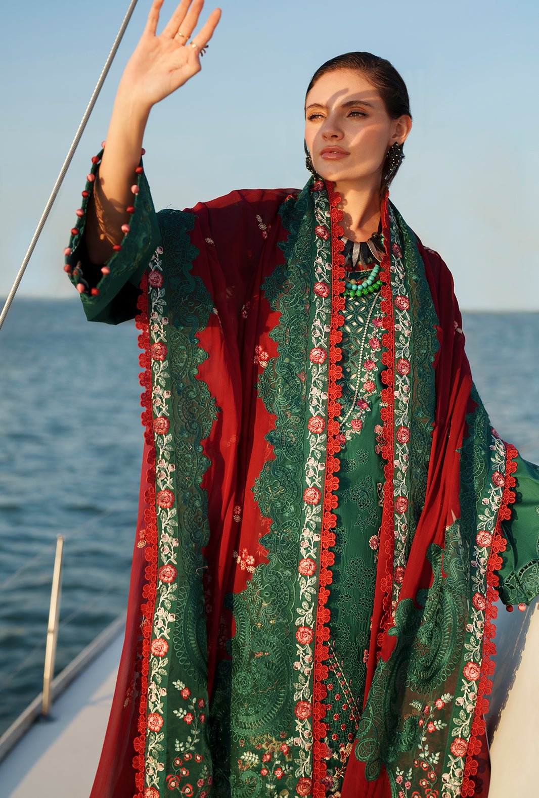 AJR Couture | Evara Luxury Lawn | Yara-Brand:AJR Couture-Type:Ladies Clothes-Bottle Green-Lawn-House of Maryam- Buy in UK, USA