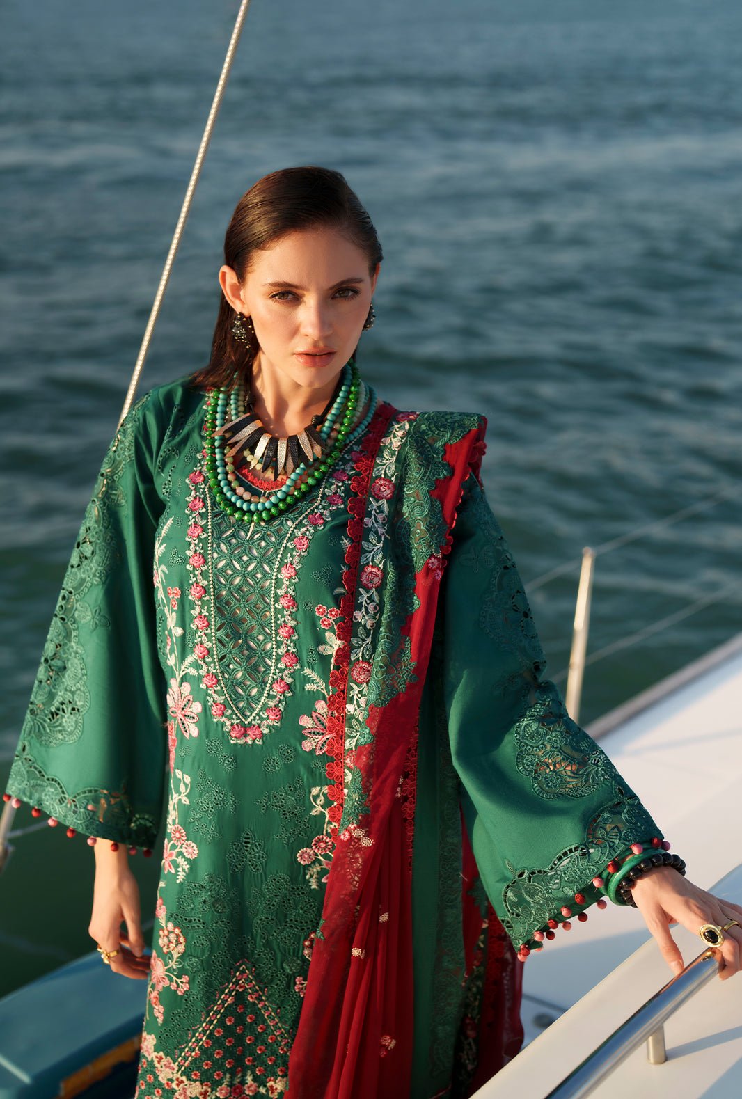 AJR Couture | Evara Luxury Lawn | Yara-Brand:AJR Couture-Type:Ladies Clothes-Bottle Green-Lawn-House of Maryam- Buy in UK, USA