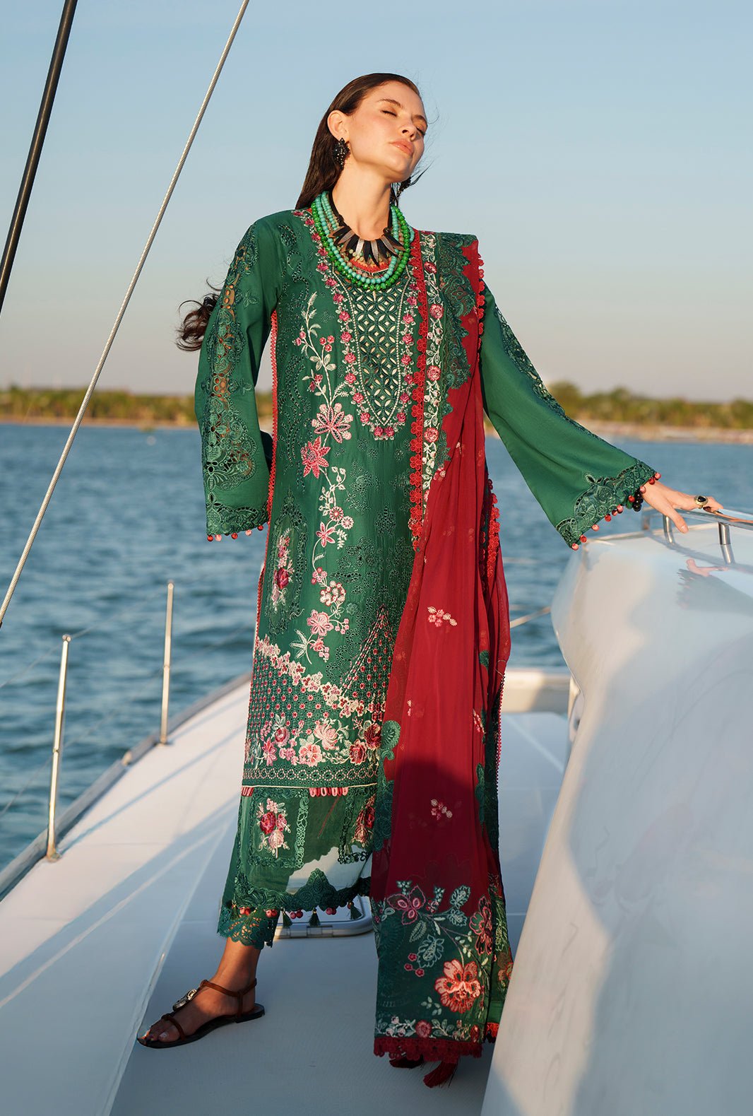 AJR Couture | Evara Luxury Lawn | Yara-Brand:AJR Couture-Type:Ladies Clothes-Bottle Green-Lawn-House of Maryam- Buy in UK, USA