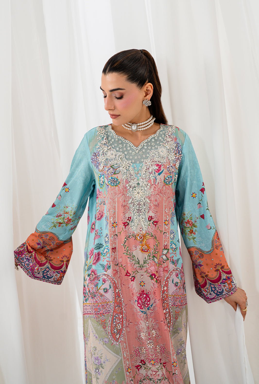 AJR Couture | Luxe Silk 26 | Lyra-Brand:AJR Couture-Type:Ladies Clothes-Ice Blue-Raw Silk-House of Maryam- Buy in UK, USA