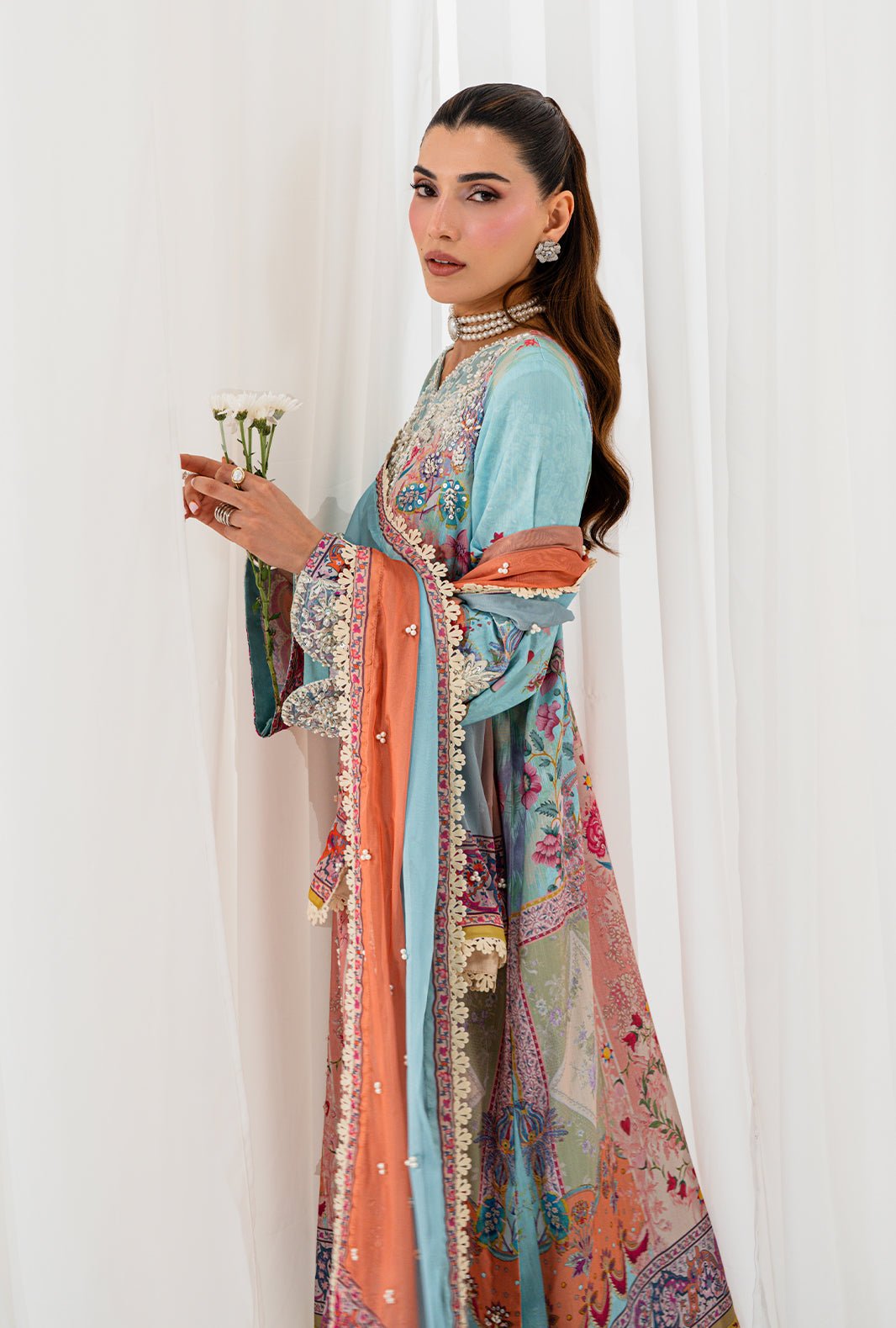 AJR Couture | Luxe Silk 26 | Lyra-Brand:AJR Couture-Type:Ladies Clothes-Ice Blue-Raw Silk-House of Maryam- Buy in UK, USA