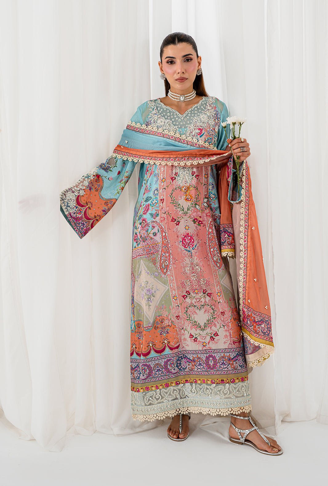 AJR Couture | Luxe Silk 26 | Lyra-Brand:AJR Couture-Type:Ladies Clothes-Ice Blue-Raw Silk-House of Maryam- Buy in UK, USA