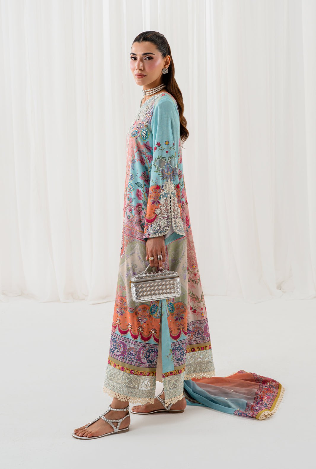 AJR Couture | Luxe Silk 26 | Lyra-Brand:AJR Couture-Type:Ladies Clothes-Ice Blue-Raw Silk-House of Maryam- Buy in UK, USA