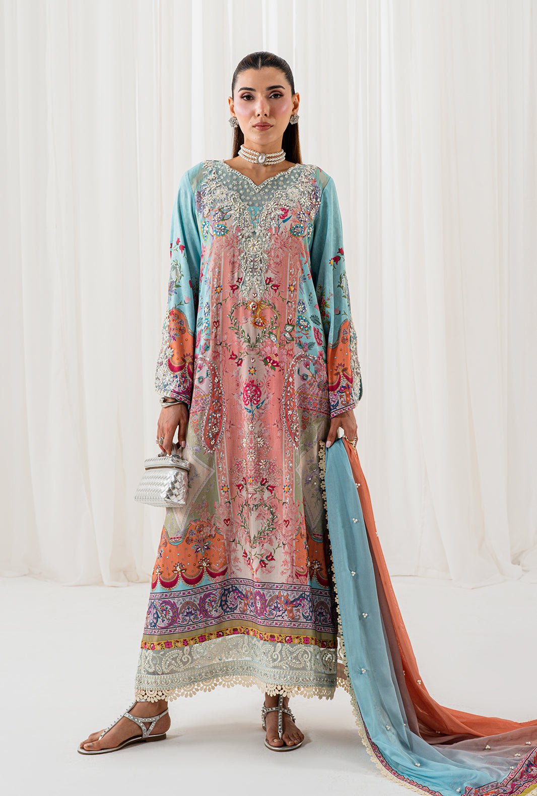 AJR Couture | Luxe Silk 26 | Lyra-Brand:AJR Couture-Type:Ladies Clothes-Ice Blue-Raw Silk-House of Maryam- Buy in UK, USA