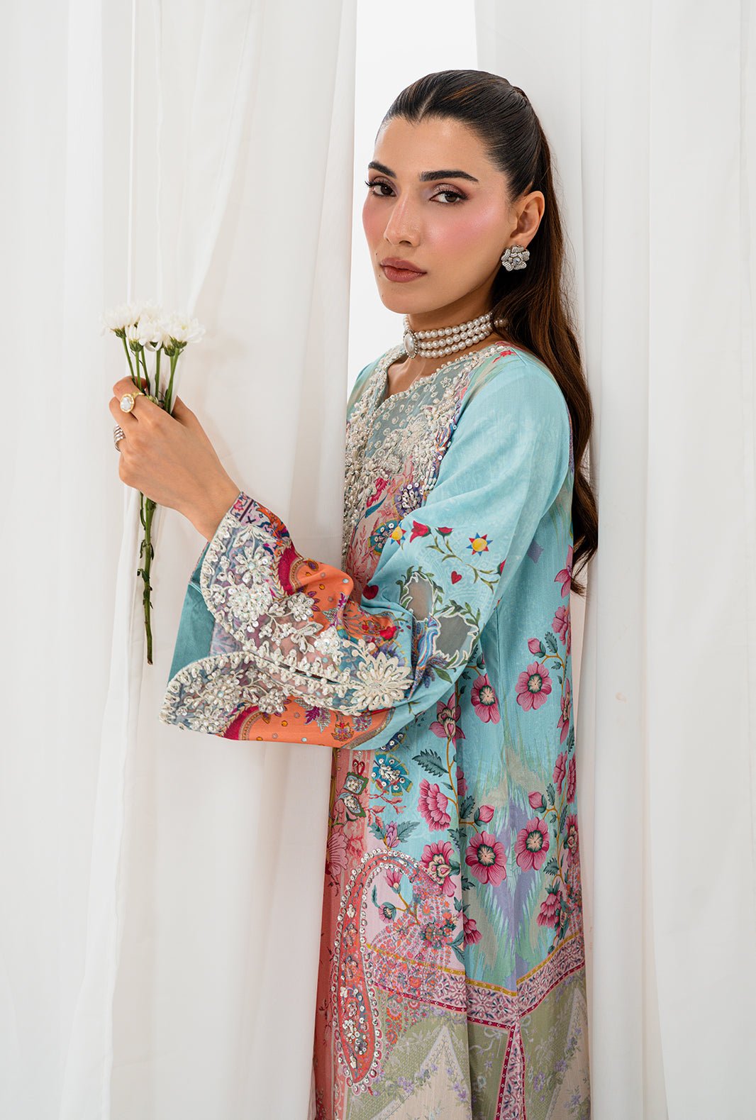 AJR Couture | Luxe Silk 26 | Lyra-Brand:AJR Couture-Type:Ladies Clothes-Ice Blue-Raw Silk-House of Maryam- Buy in UK, USA