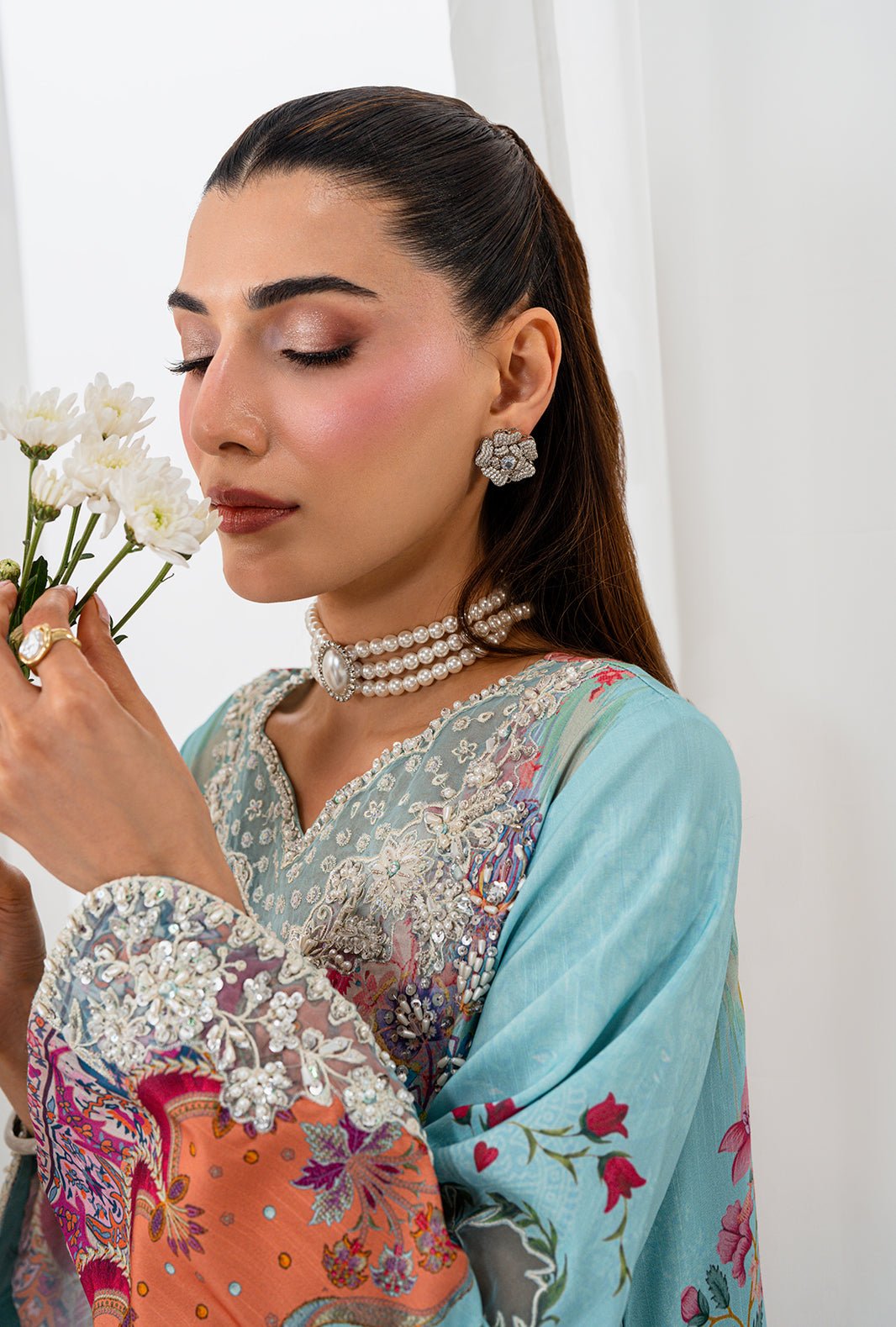 AJR Couture | Luxe Silk 26 | Lyra-Brand:AJR Couture-Type:Ladies Clothes-Ice Blue-Raw Silk-House of Maryam- Buy in UK, USA
