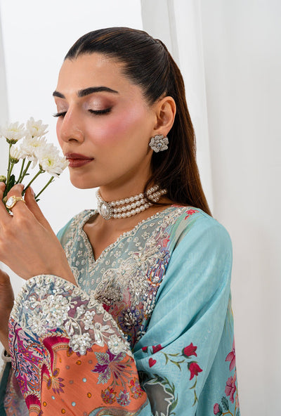 AJR Couture | Luxe Silk 26 | Lyra-Brand:AJR Couture-Type:Ladies Clothes-Ice Blue-Raw Silk-House of Maryam- Buy in UK, USA