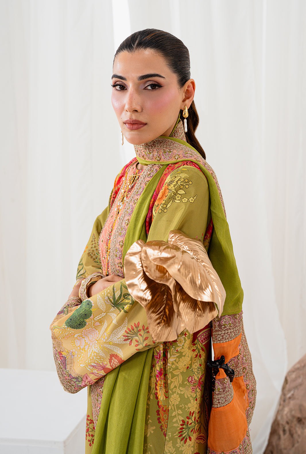 AJR Couture | Luxe Silk 26 | Nyra-Brand:AJR Couture-Type:Ladies Clothes-Grape Green-Crepe Silk-House of Maryam- Buy in UK, USA