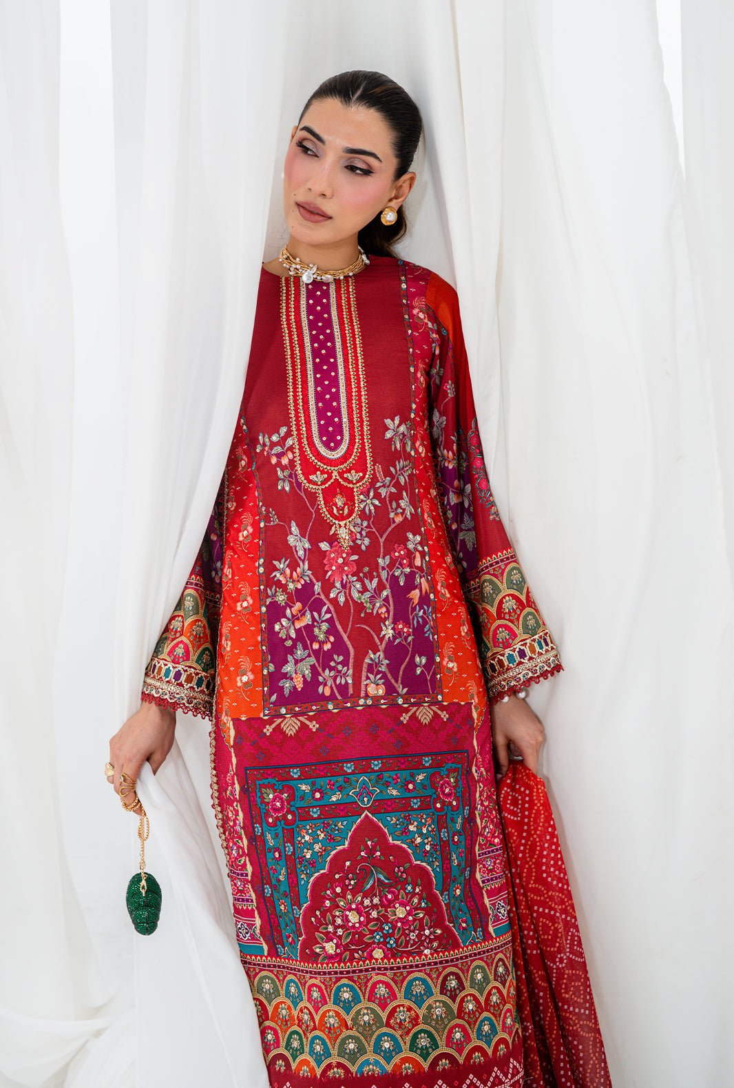 AJR Couture | Luxe Silk 26 | Reve-Brand:AJR Couture-Type:Ladies Clothes-Redish Orange-Crepe Silk-House of Maryam- Buy in UK, USA