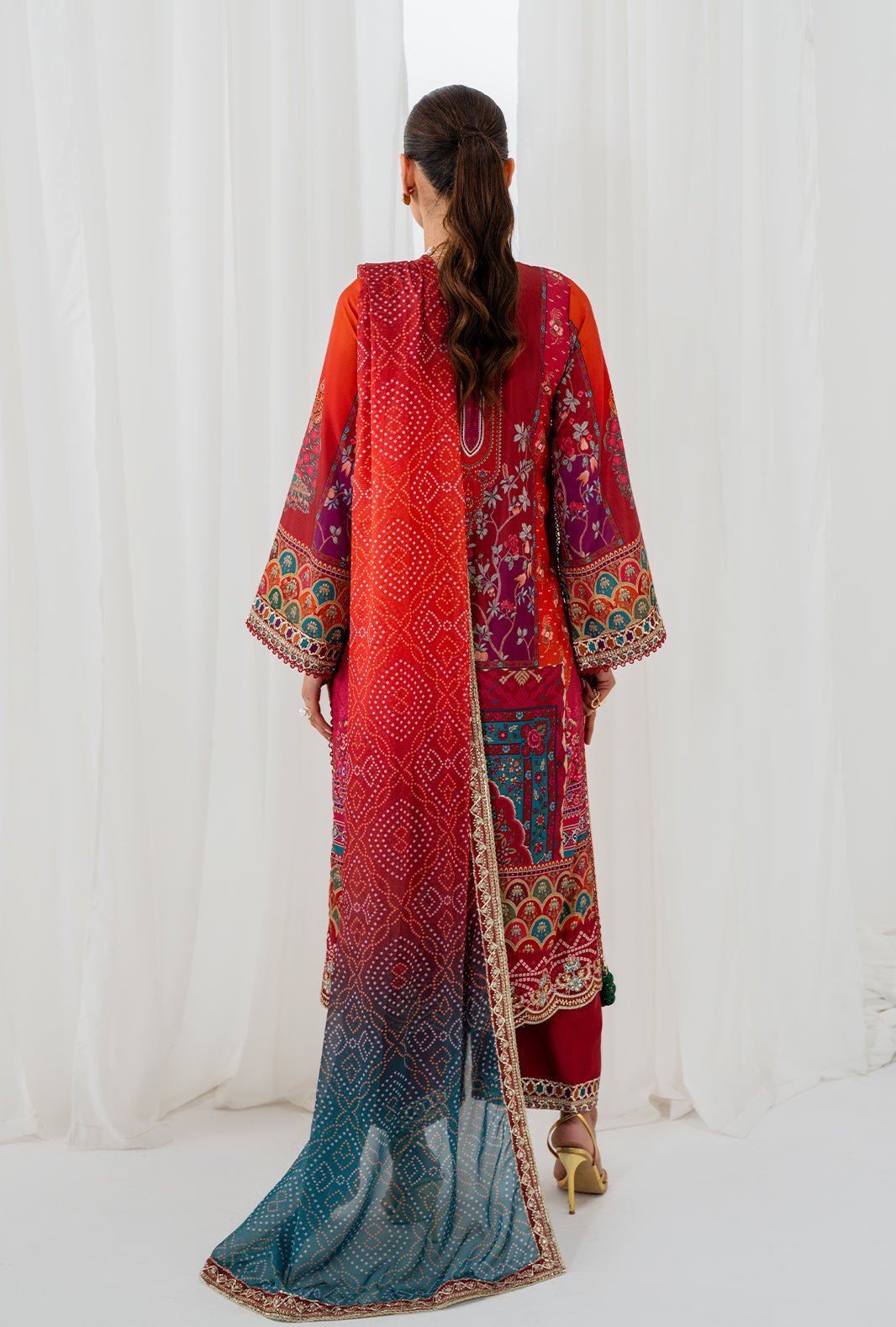 AJR Couture | Luxe Silk 26 | Reve-Brand:AJR Couture-Type:Ladies Clothes-Redish Orange-Crepe Silk-House of Maryam- Buy in UK, USA