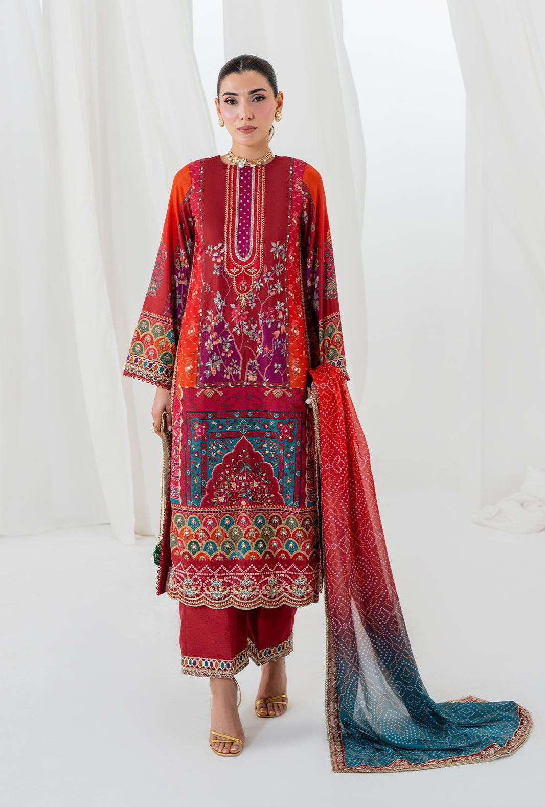AJR Couture | Luxe Silk 26 | Reve-Brand:AJR Couture-Type:Ladies Clothes-Redish Orange-Crepe Silk-House of Maryam- Buy in UK, USA