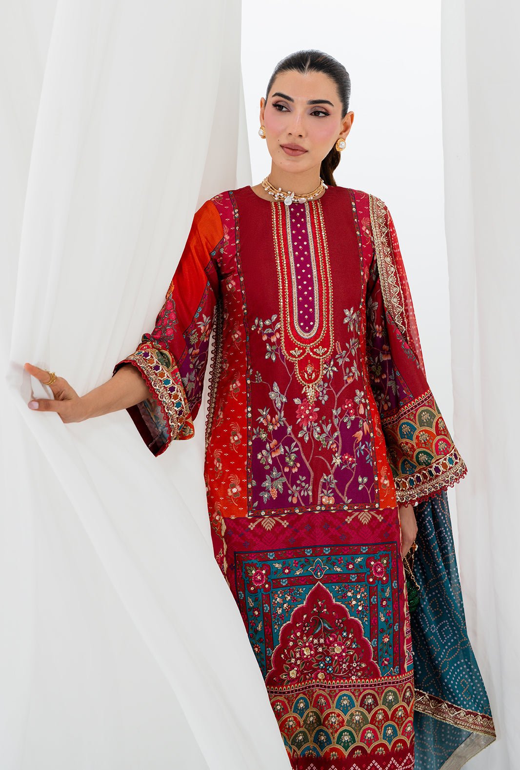 AJR Couture | Luxe Silk 26 | Reve-Brand:AJR Couture-Type:Ladies Clothes-Redish Orange-Crepe Silk-House of Maryam- Buy in UK, USA