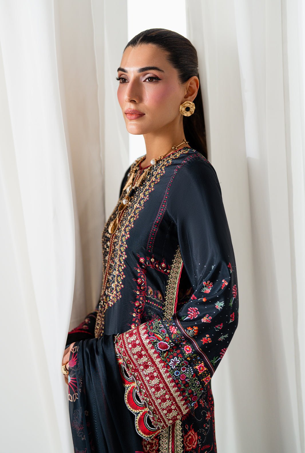 AJR Couture | Luxe Silk 26 | Wren-Brand:AJR Couture-Type:Ladies Clothes-Black-Crepe Silk-House of Maryam- Buy in UK, USA