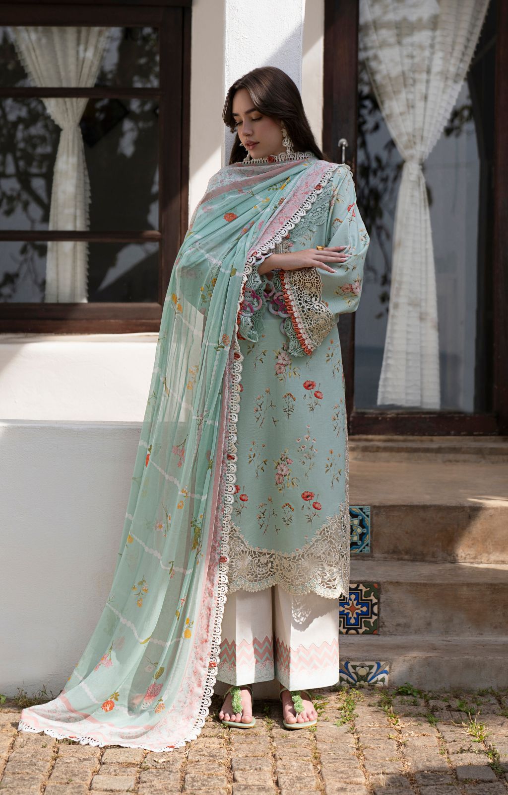 AJR Couture | Printakari Lawn 25 | Aqua-Brand:AJR Couture-Type:Ladies Clothes-Aqua-Lawn-House of Maryam- Buy in UK, USA