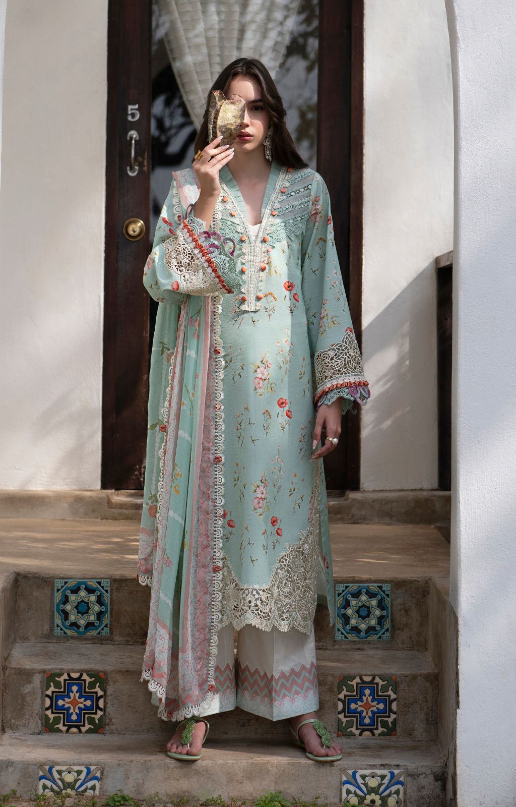 AJR Couture | Printakari Lawn 25 | Aqua-Brand:AJR Couture-Type:Ladies Clothes-Aqua-Lawn-House of Maryam- Buy in UK, USA