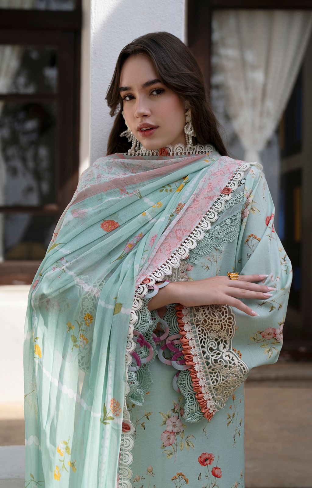 AJR Couture | Printakari Lawn 25 | Aqua-Brand:AJR Couture-Type:Ladies Clothes-Aqua-Lawn-House of Maryam- Buy in UK, USA
