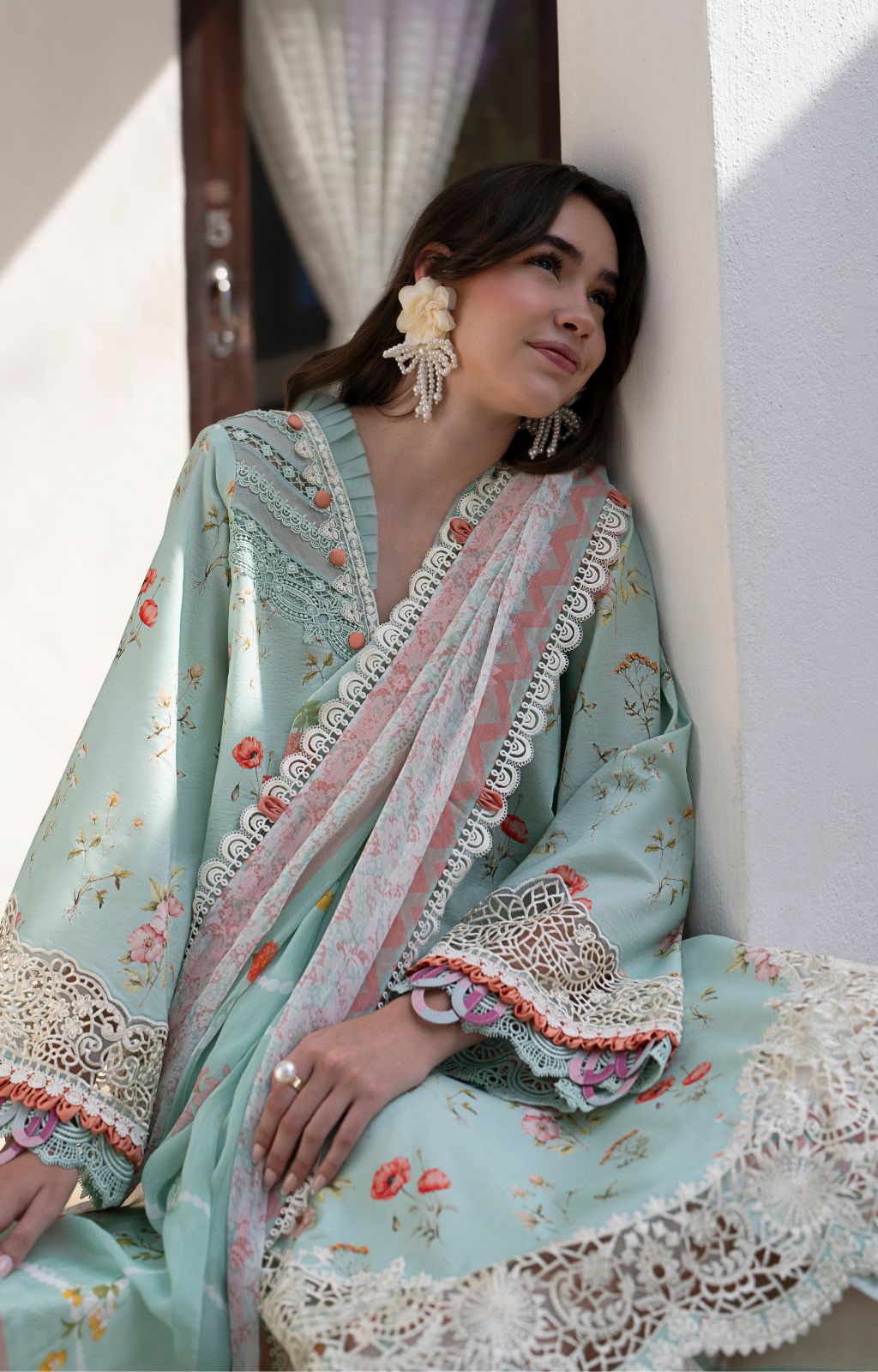 AJR Couture | Printakari Lawn 25 | Aqua-Brand:AJR Couture-Type:Ladies Clothes-Aqua-Lawn-House of Maryam- Buy in UK, USA
