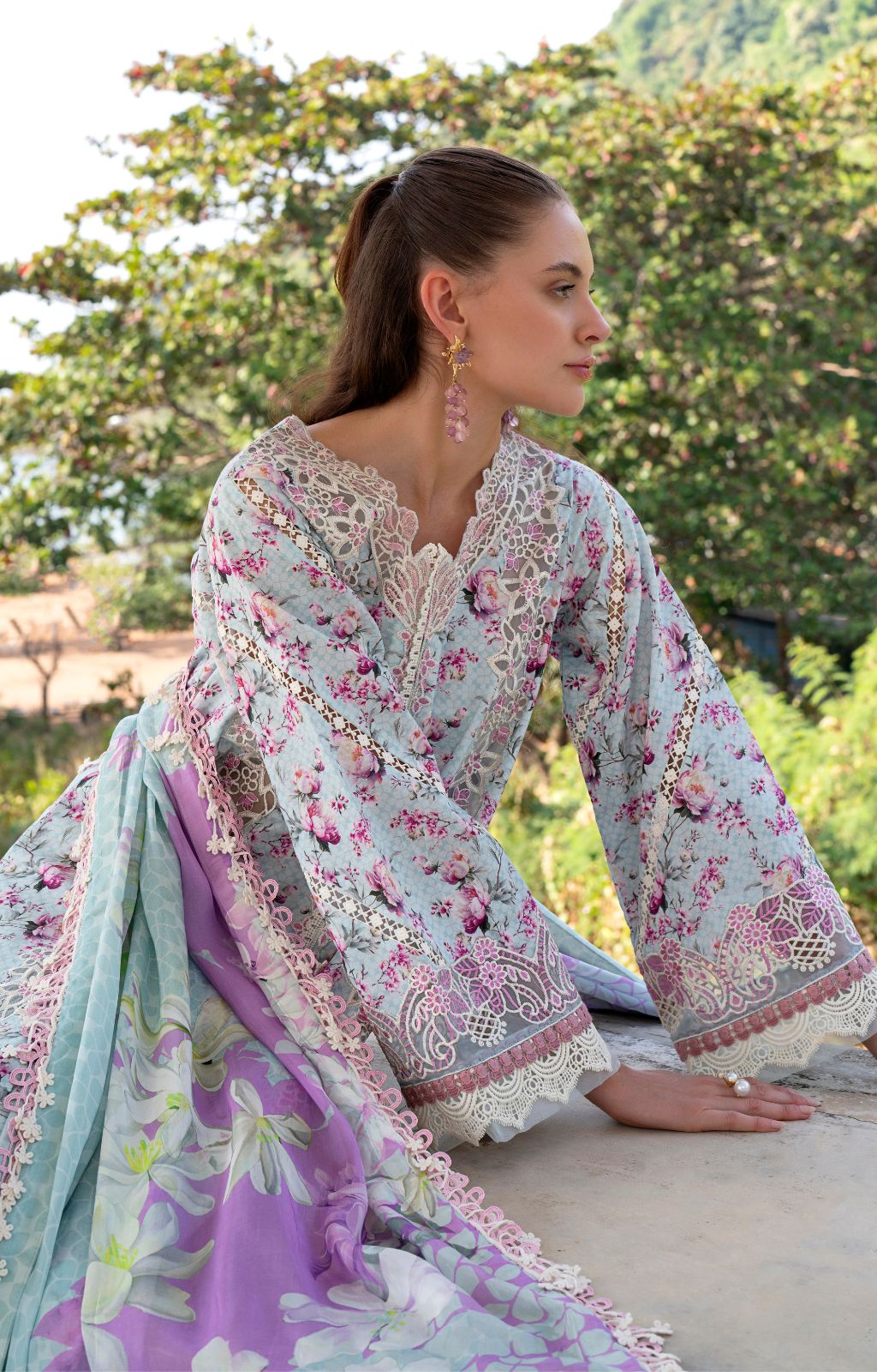 AJR Couture | Printakari Lawn 25 | Charlotte-Brand:AJR Couture-Type:Ladies Clothes-Light Blue-Lawn-House of Maryam- Buy in UK, USA