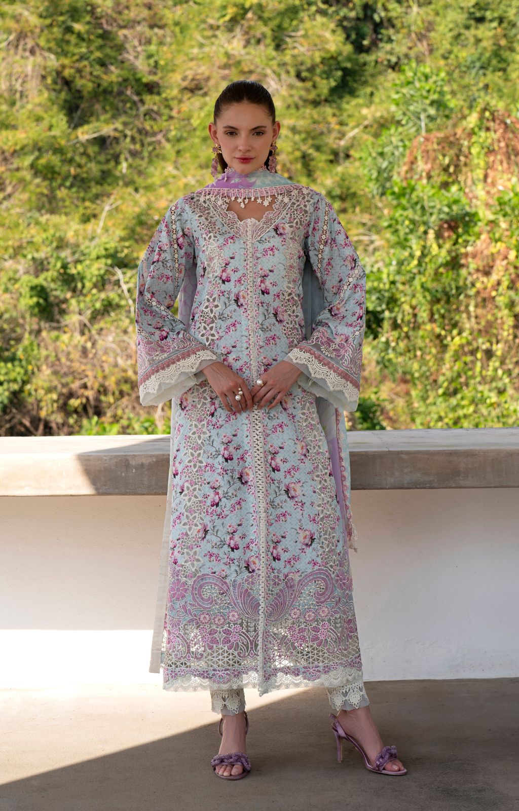 AJR Couture | Printakari Lawn 25 | Charlotte-Brand:AJR Couture-Type:Ladies Clothes-Light Blue-Lawn-House of Maryam- Buy in UK, USA