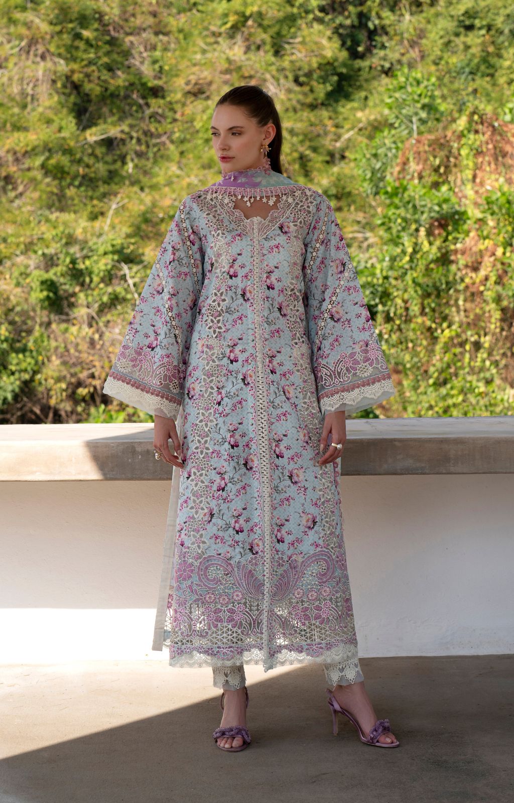 AJR Couture | Printakari Lawn 25 | Charlotte-Brand:AJR Couture-Type:Ladies Clothes-Light Blue-Lawn-House of Maryam- Buy in UK, USA