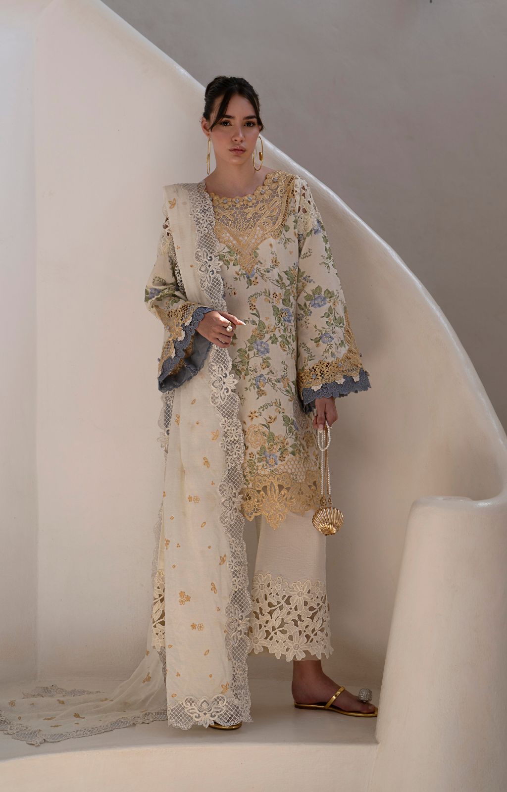 AJR Couture | Printakari Lawn 25 | Maze-Brand:AJR Couture-Type:Ladies Clothes-Off White-Lawn-House of Maryam- Buy in UK, USA
