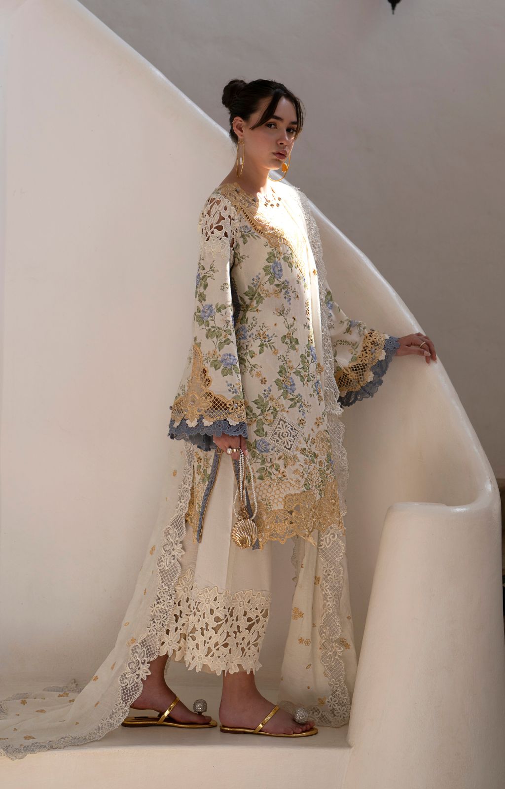 AJR Couture | Printakari Lawn 25 | Maze-Brand:AJR Couture-Type:Ladies Clothes-Off White-Lawn-House of Maryam- Buy in UK, USA
