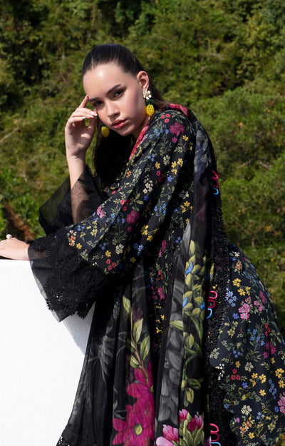 AJR Couture | Printakari Lawn 25 | Midnight Flora-Brand:AJR Couture-Type:Ladies Clothes-Black-Lawn-House of Maryam- Buy in UK, USA