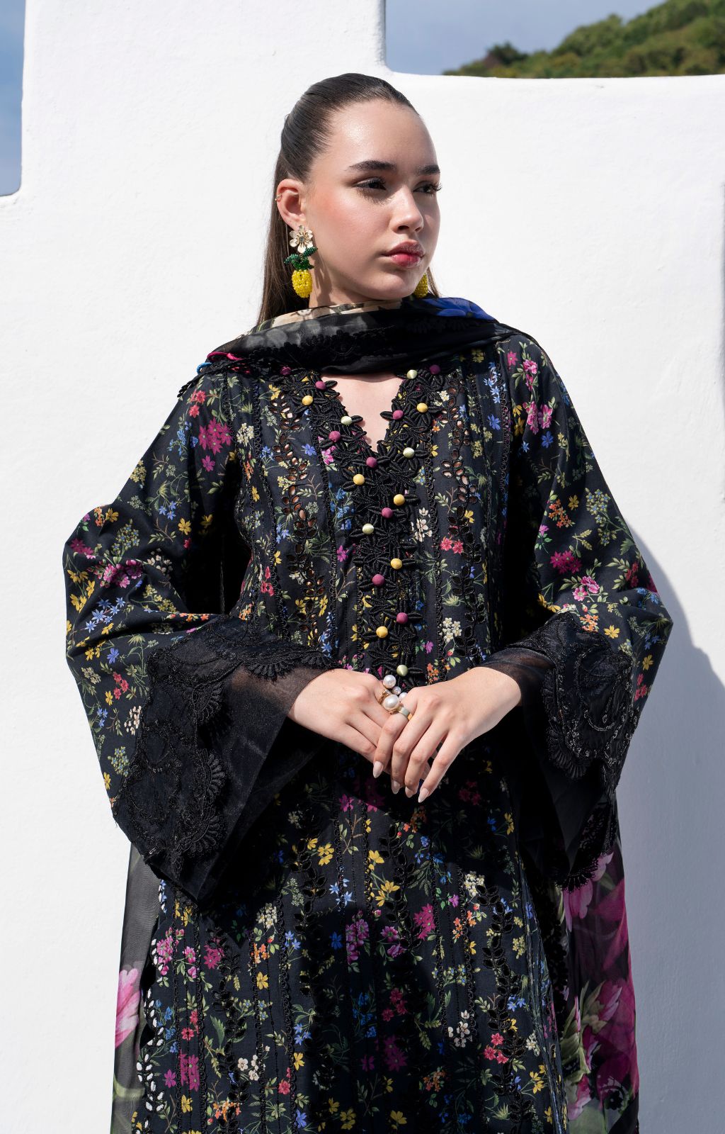 AJR Couture | Printakari Lawn 25 | Midnight Flora-Brand:AJR Couture-Type:Ladies Clothes-Black-Lawn-House of Maryam- Buy in UK, USA