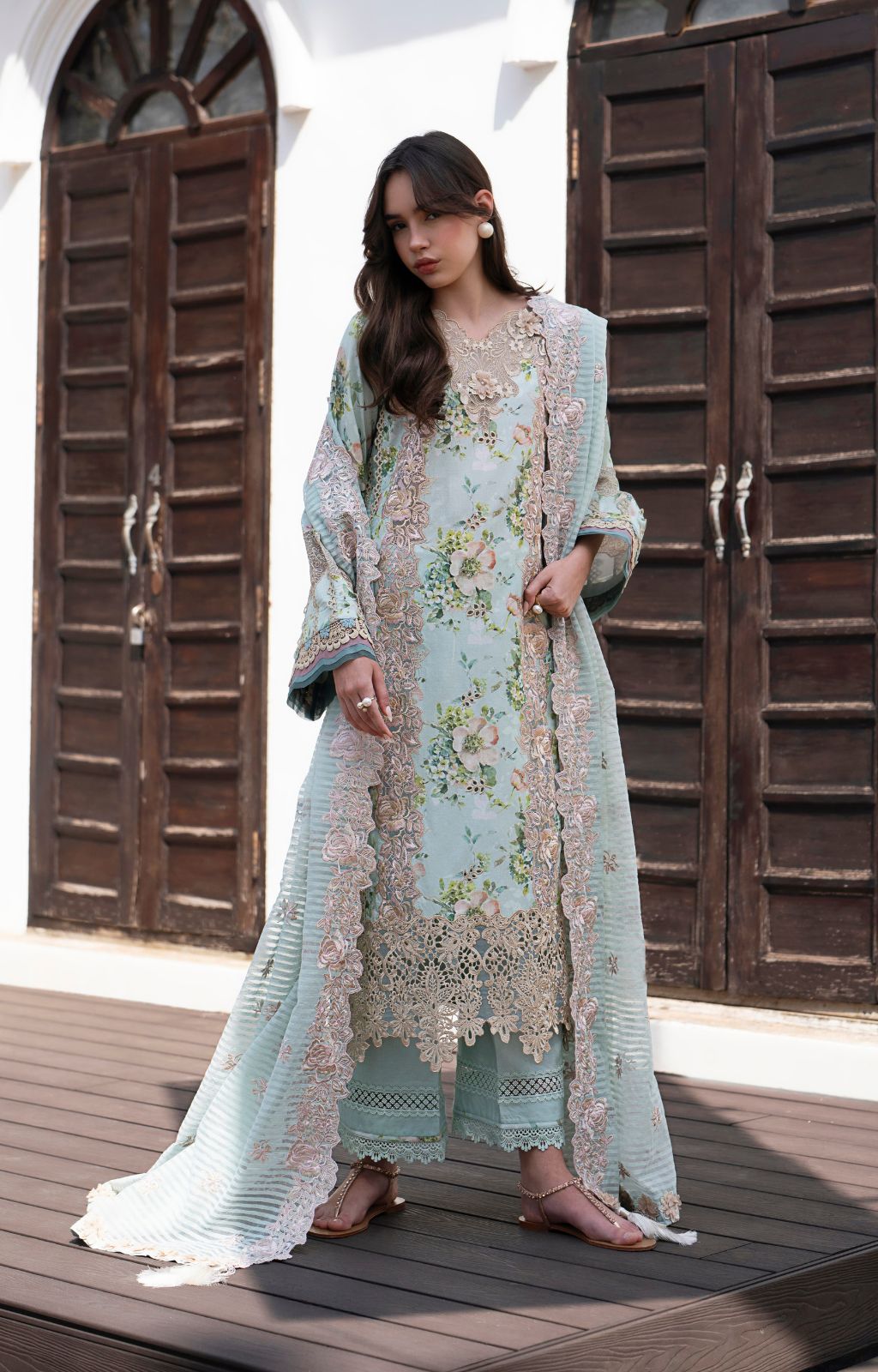 AJR Couture | Printakari Lawn 25 | Myrtle-Brand:AJR Couture-Type:Ladies Clothes-Aqua-Lawn-House of Maryam- Buy in UK, USA