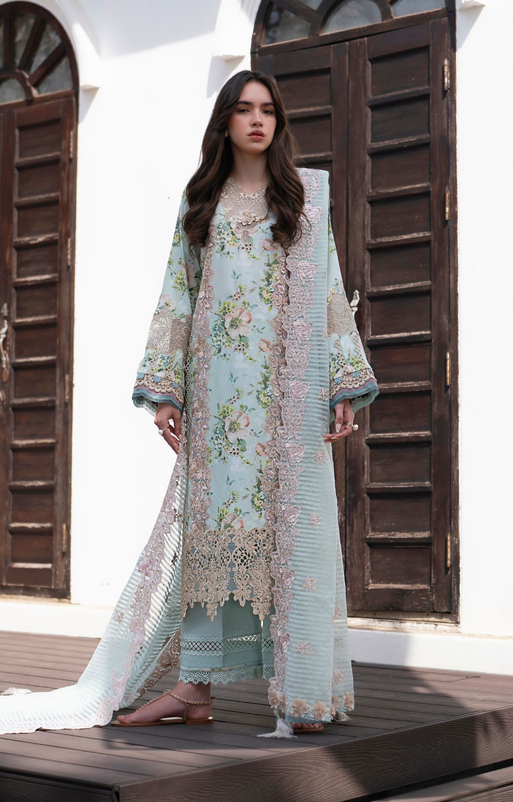 AJR Couture | Printakari Lawn 25 | Myrtle-Brand:AJR Couture-Type:Ladies Clothes-Aqua-Lawn-House of Maryam- Buy in UK, USA