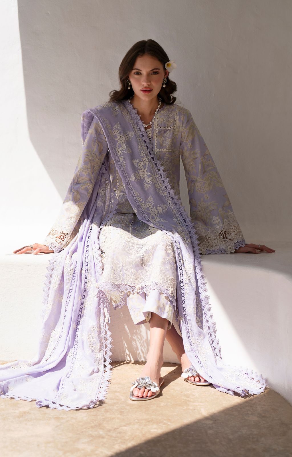 AJR Couture | Printakari Lawn 25 | Vista-Brand:AJR Couture-Type:Ladies Clothes-Light Lavender-Lawn-House of Maryam- Buy in UK, USA