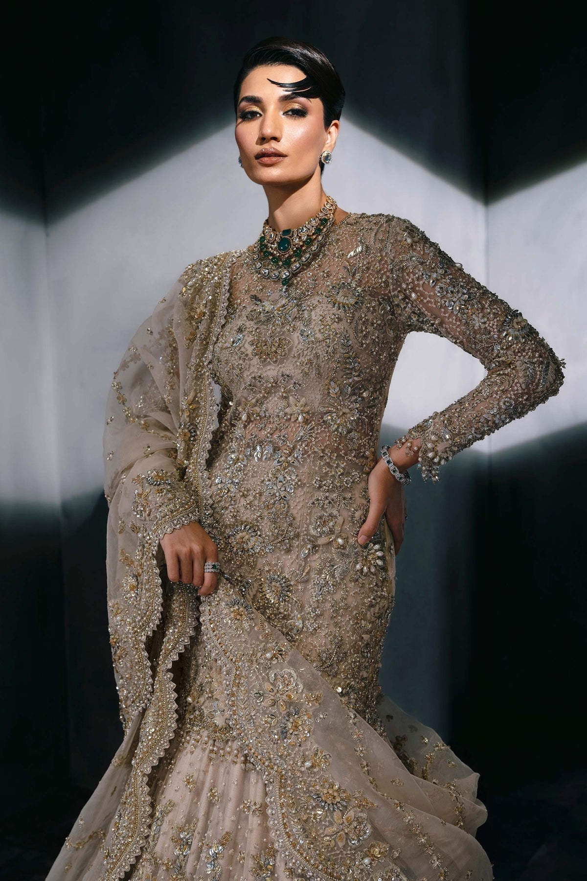 Akbar Aslam | Bridal Dresses | Calisse-Brand:Akbar Aslam-Type:Ladies Clothes-Off White - House of Maryam- Buy in UK, USA