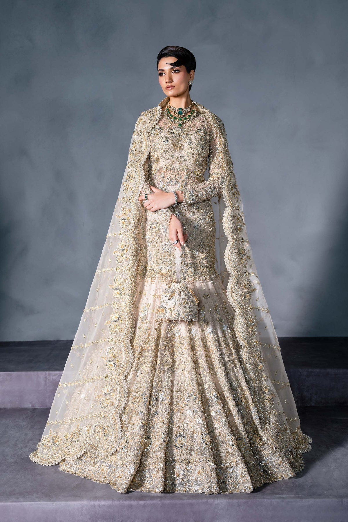 Akbar Aslam | Bridal Dresses | Calisse-Brand:Akbar Aslam-Type:Ladies Clothes-Off White - House of Maryam- Buy in UK, USA